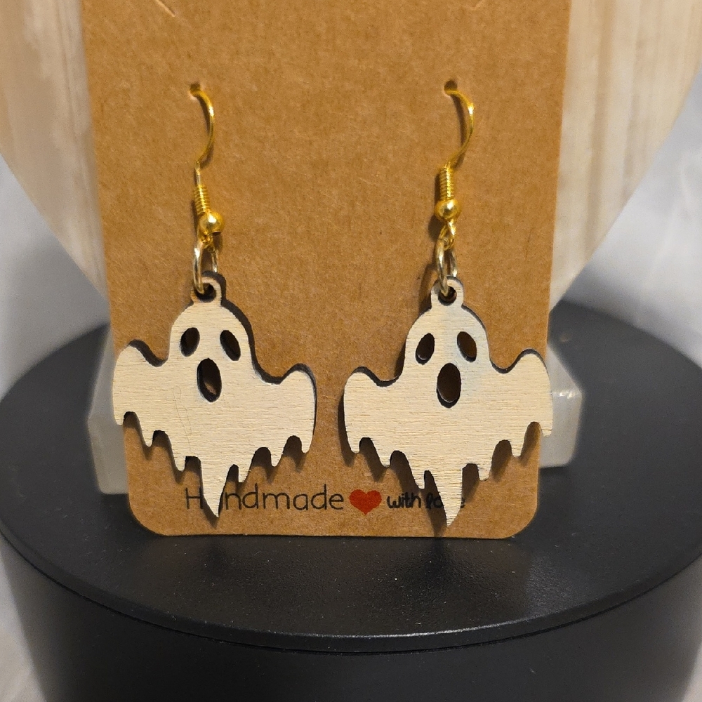 Handmade Ghost Earrings - Gold and Cream
